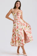Pink Peony Lace-Up Midi Dress Women UK – Garden Party, Date Night Casual