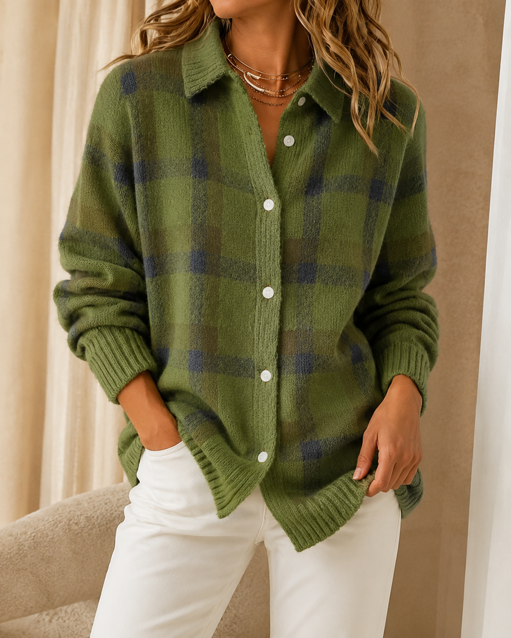 Chic Layering Essential – Checkered Longline Cardigan