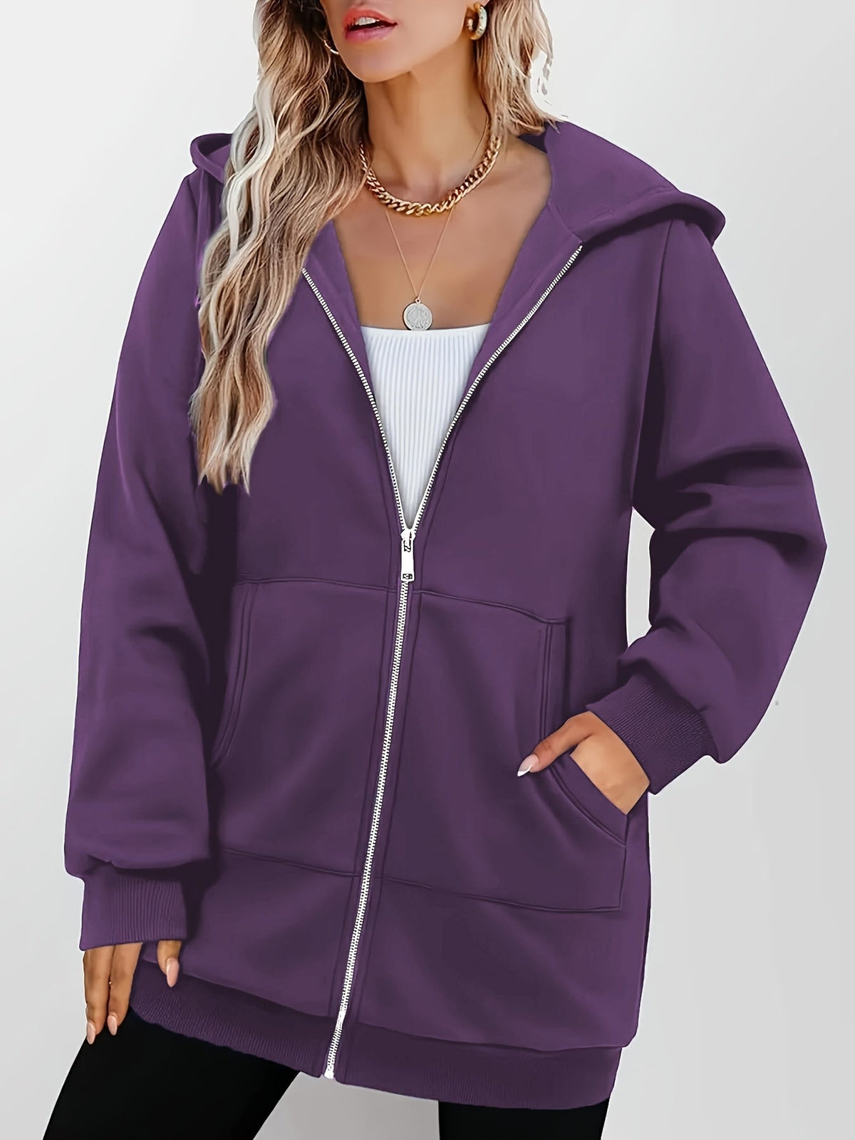 Longline Hooded Zip Jacket in Heather Gray for Casual Wear and Layering