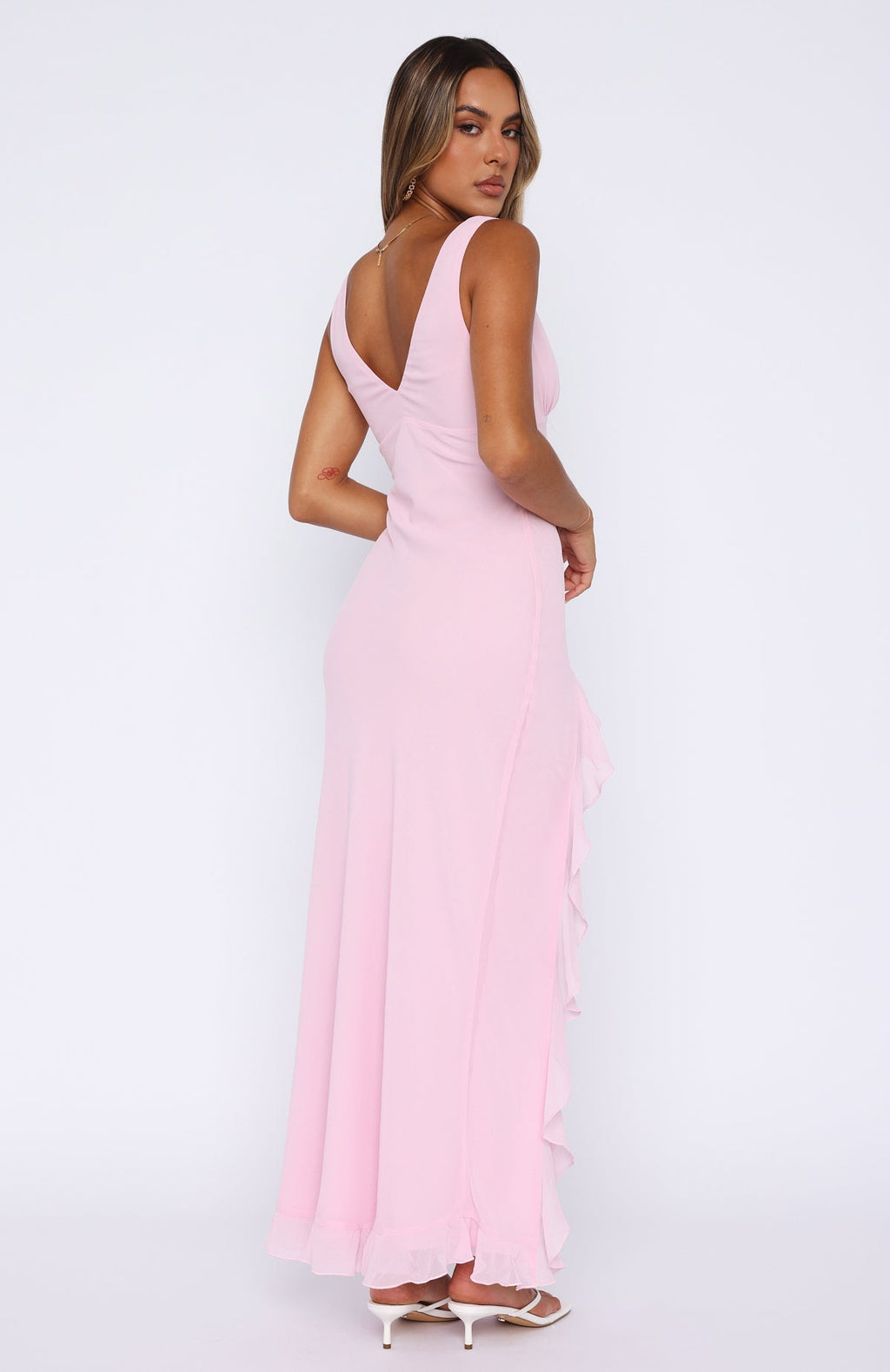 V-Neck Ruffle Maxi Dress with Thigh-High Slit for Special Occasions