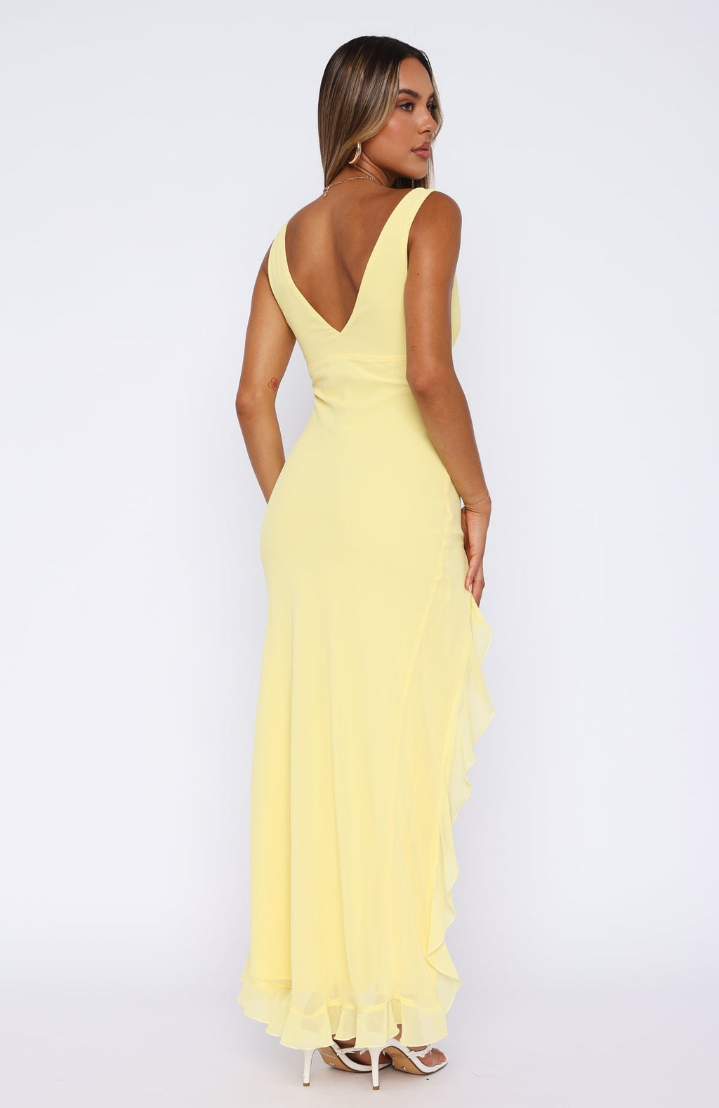 V-Neck Ruffle Maxi Dress with Thigh-High Slit for Special Occasions
