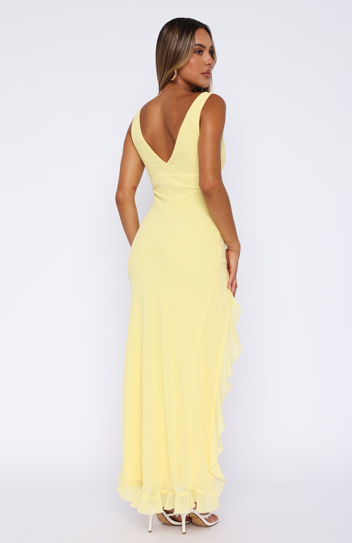 V-Neck Ruffle Maxi Dress with Thigh-High Slit for Special Occasions
