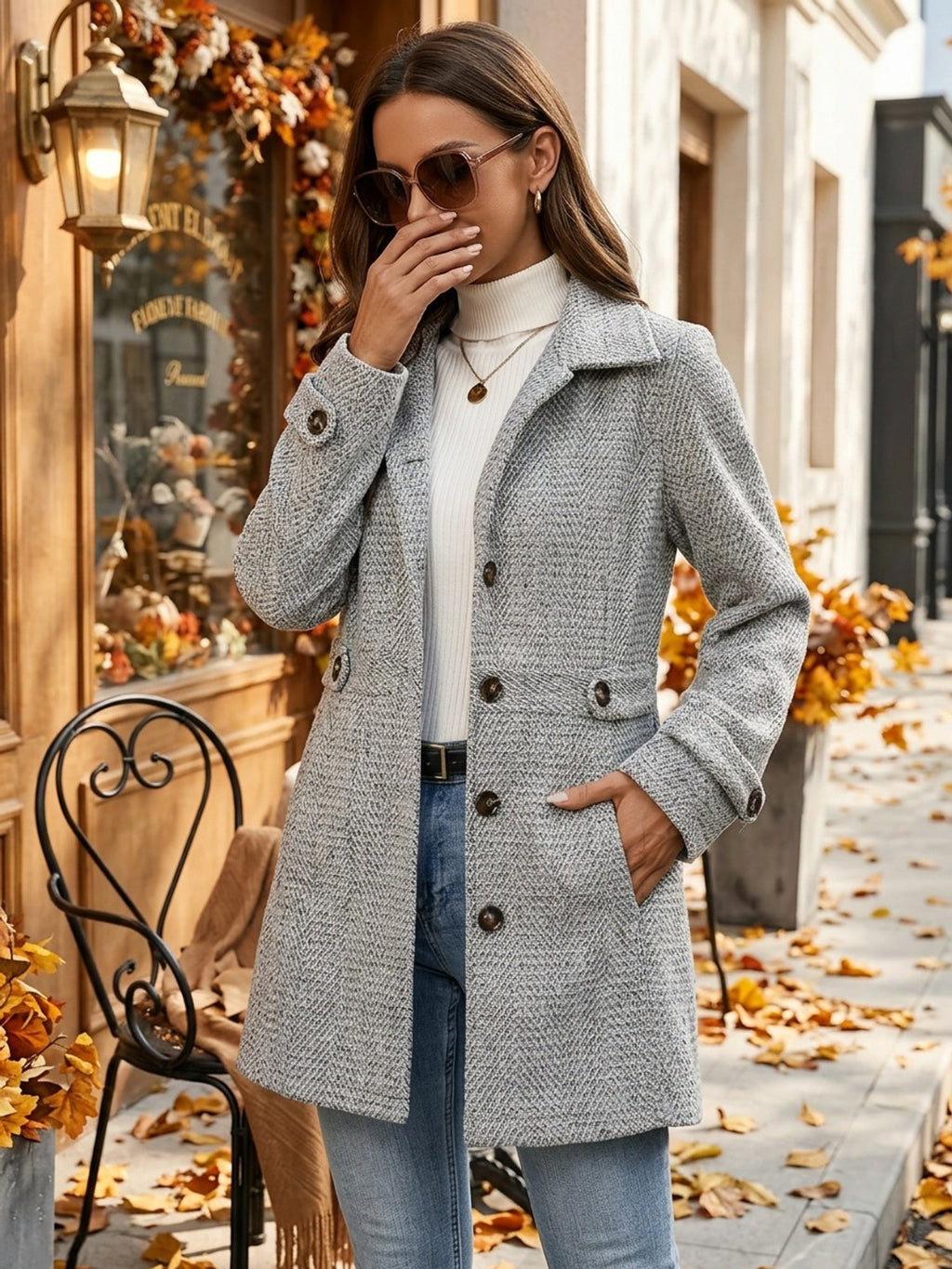 Herringbone Coat | Waist-Defining Design | Women's Outerwear