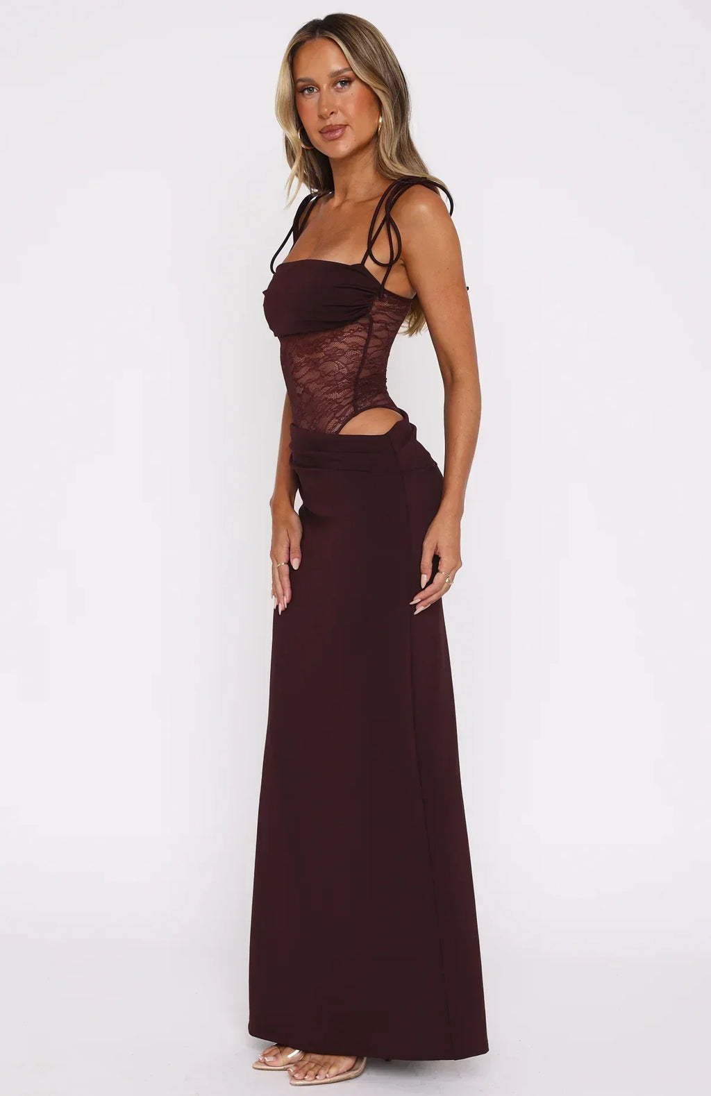 Lace Sheer Cut-Out Maxi Dress Women UK – Formal Occasion, Wedding Guest