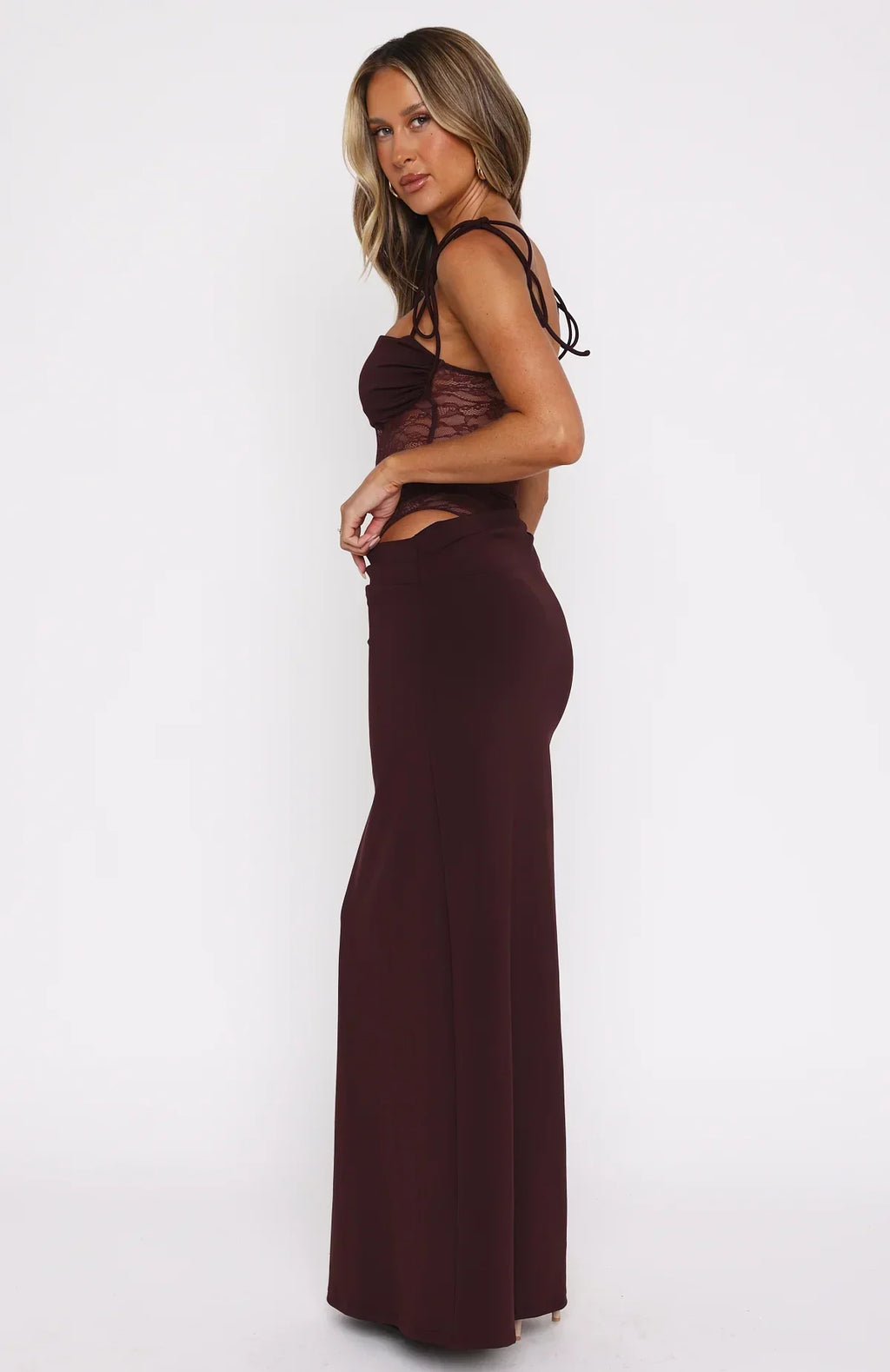 Lace Sheer Cut-Out Maxi Dress Women UK – Formal Occasion, Wedding Guest