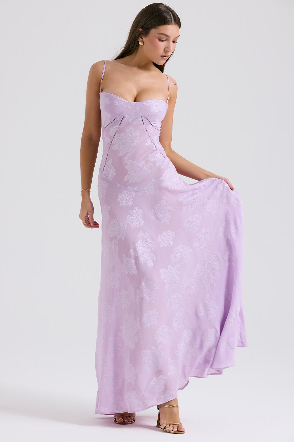 Floral Jacquard Maxi Dress Women UK – Evening Gown, Wedding Guest