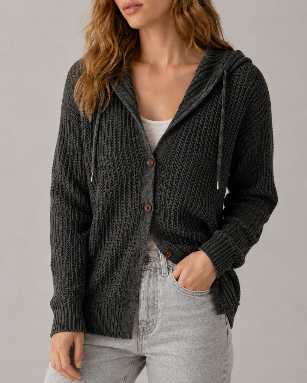 Chilly Days Ahead – Soft Textured Hooded Cardigan