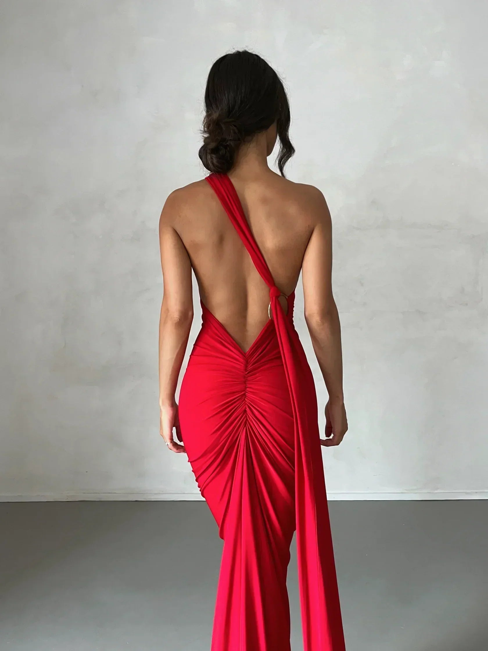 One-Shoulder Maxi Dress with Sash | Grecian Style Evening Wear Dress