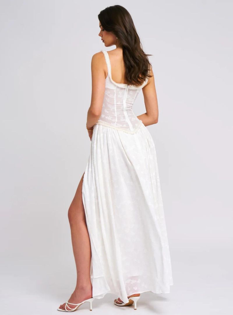 Floral Maxi Dress with High Slit - Ruched Design for Special Occasions
