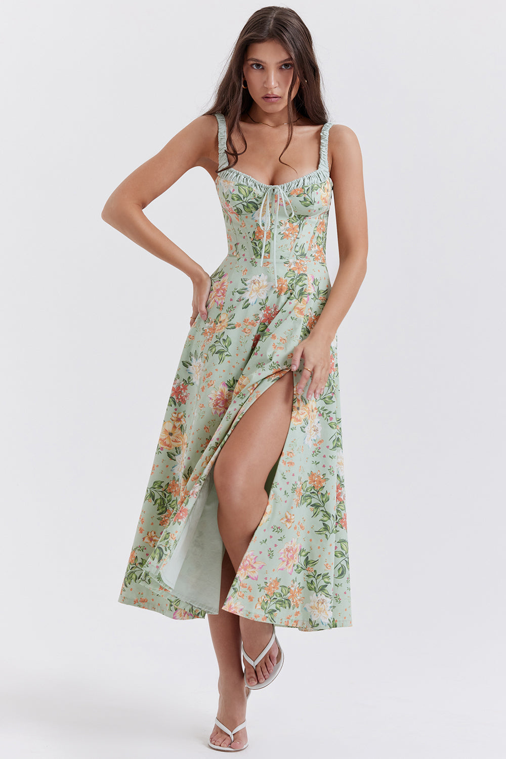 Floral Stretch Midi Dress Women UK – Romantic Spring Sundress, Garden Party & Wedding Guest