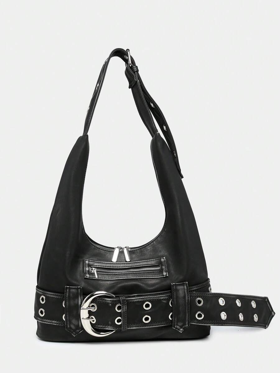 Black Luxe Faux Leather Hobo Bag Women UK – Distressed Handbag for Everyday Use, Smart Casual & Evening