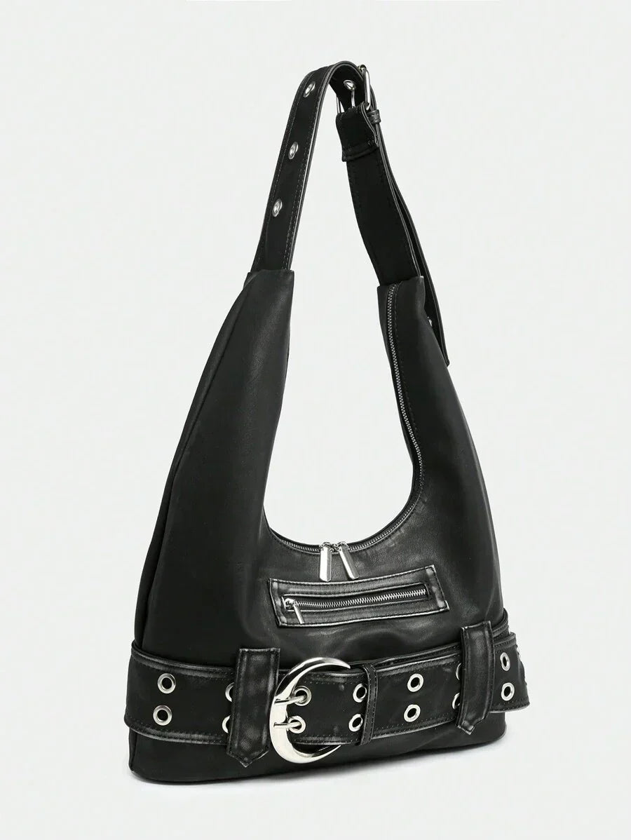 Black Luxe Faux Leather Hobo Bag Women UK – Distressed Handbag for Everyday Use, Smart Casual & Evening