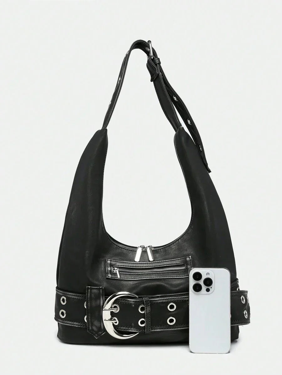Black Luxe Faux Leather Hobo Bag Women UK – Distressed Handbag for Everyday Use, Smart Casual & Evening