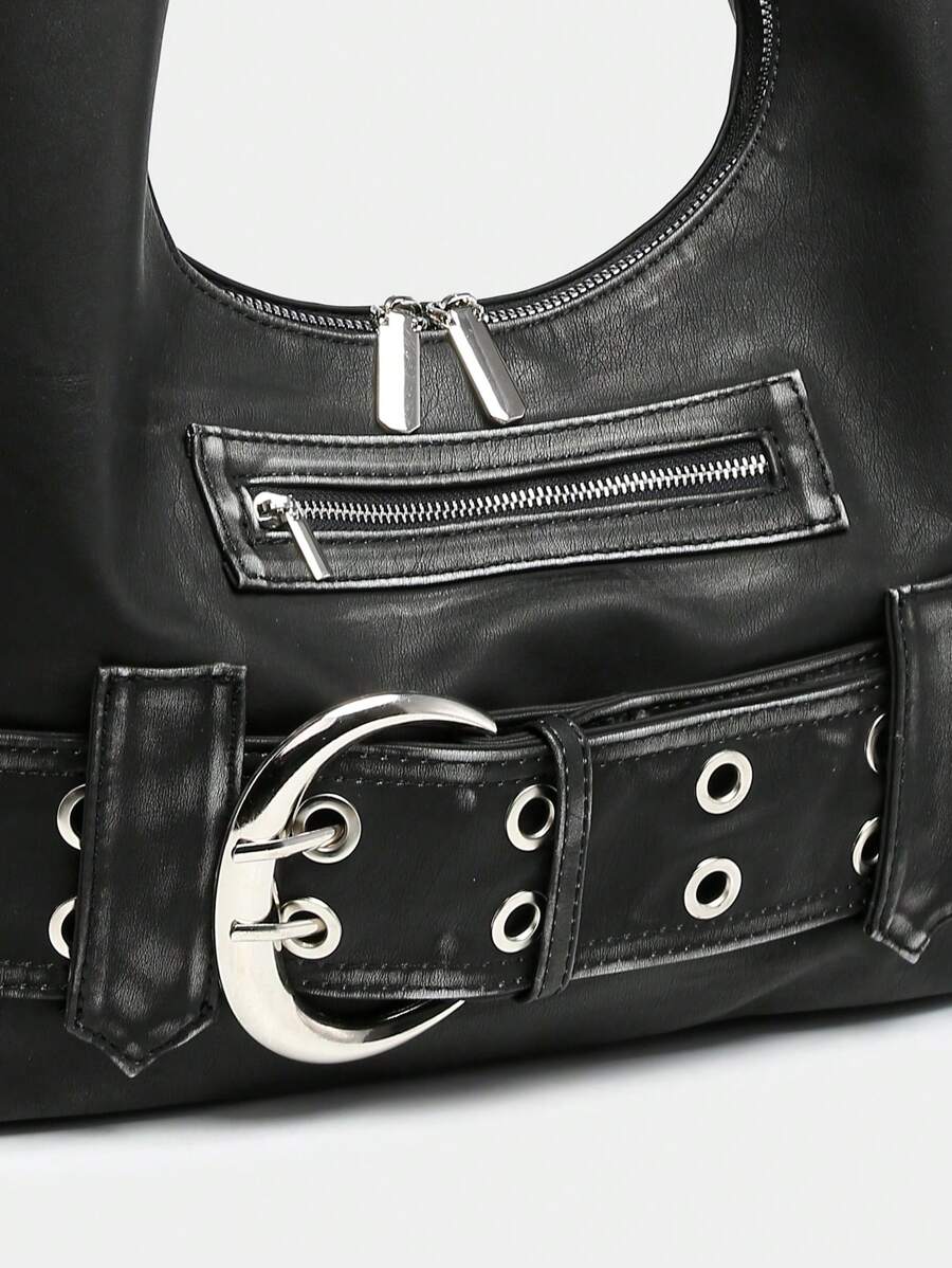 Black Luxe Faux Leather Hobo Bag Women UK – Distressed Handbag for Everyday Use, Smart Casual & Evening