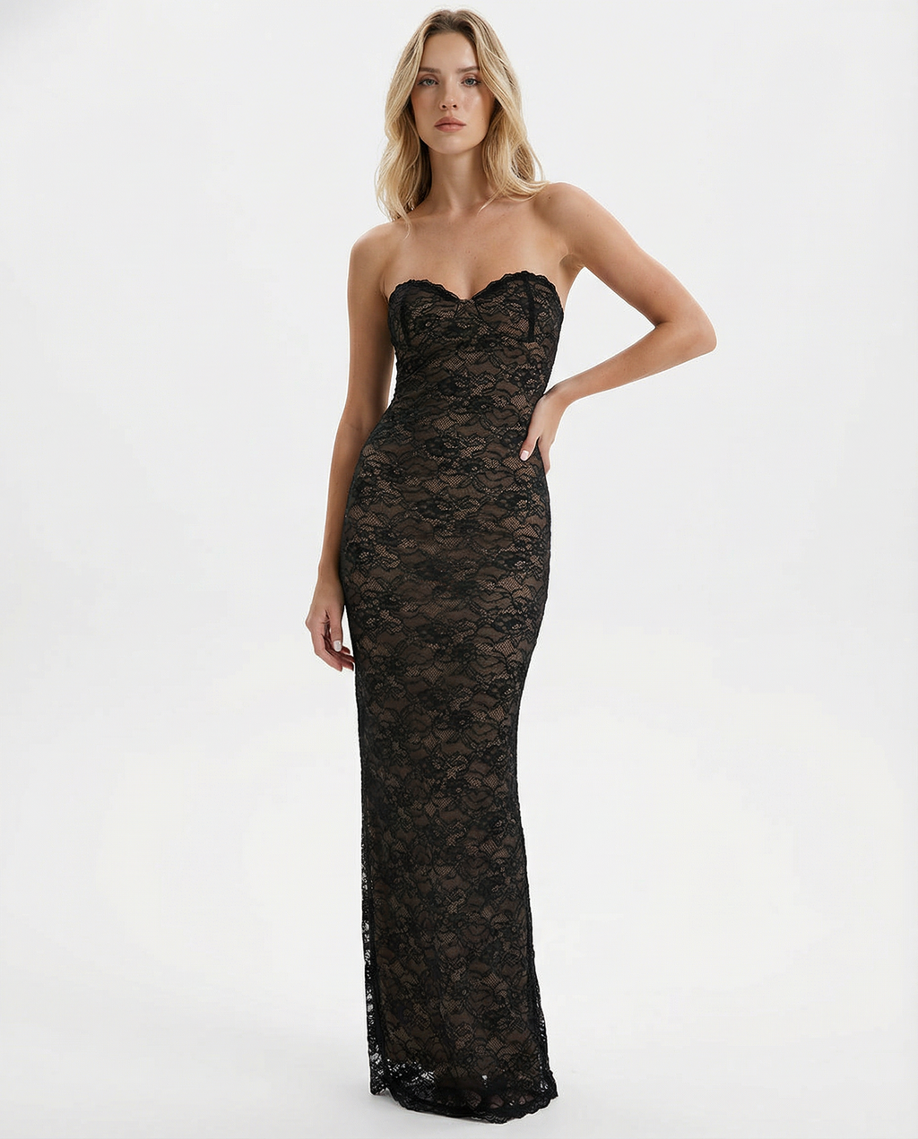 Floral Lace Maxi Dress with Detachable Sleeves for Evening Events