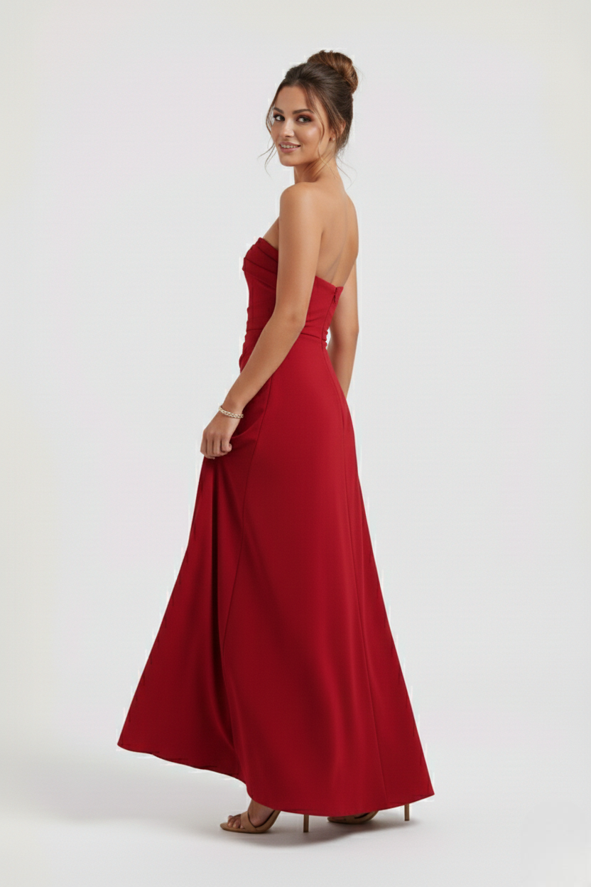 Crepe Strapless Maxi Dress Women UK – Thigh-High Split Formal Occasion Evening Gown