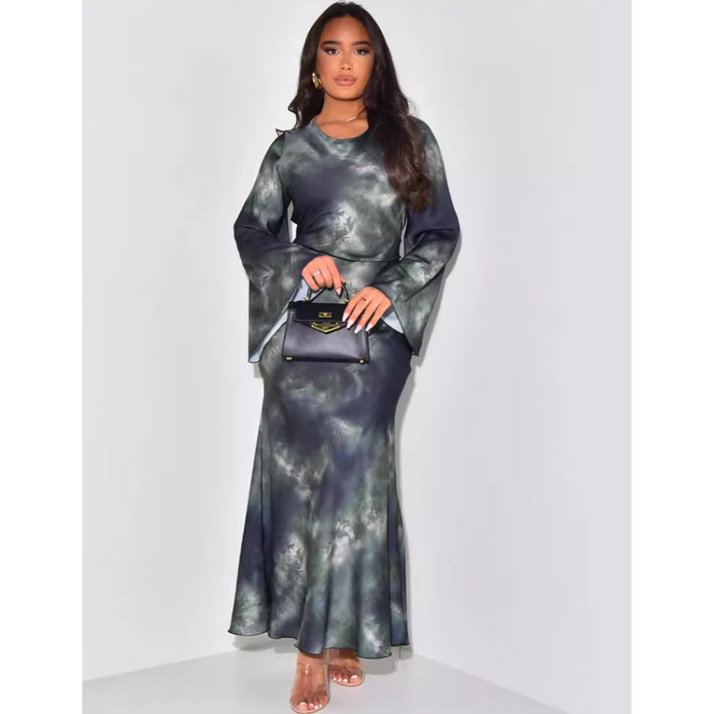 Satin Maxi Dress with Tie Back - Elegant Fitted Evening Gown for Formal Events