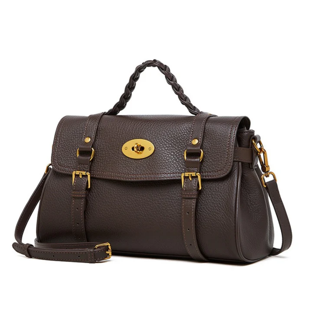 Brown Genuine Leather Braided Handle Satchel Bag Women UK – Everyday Use, Smart Casual