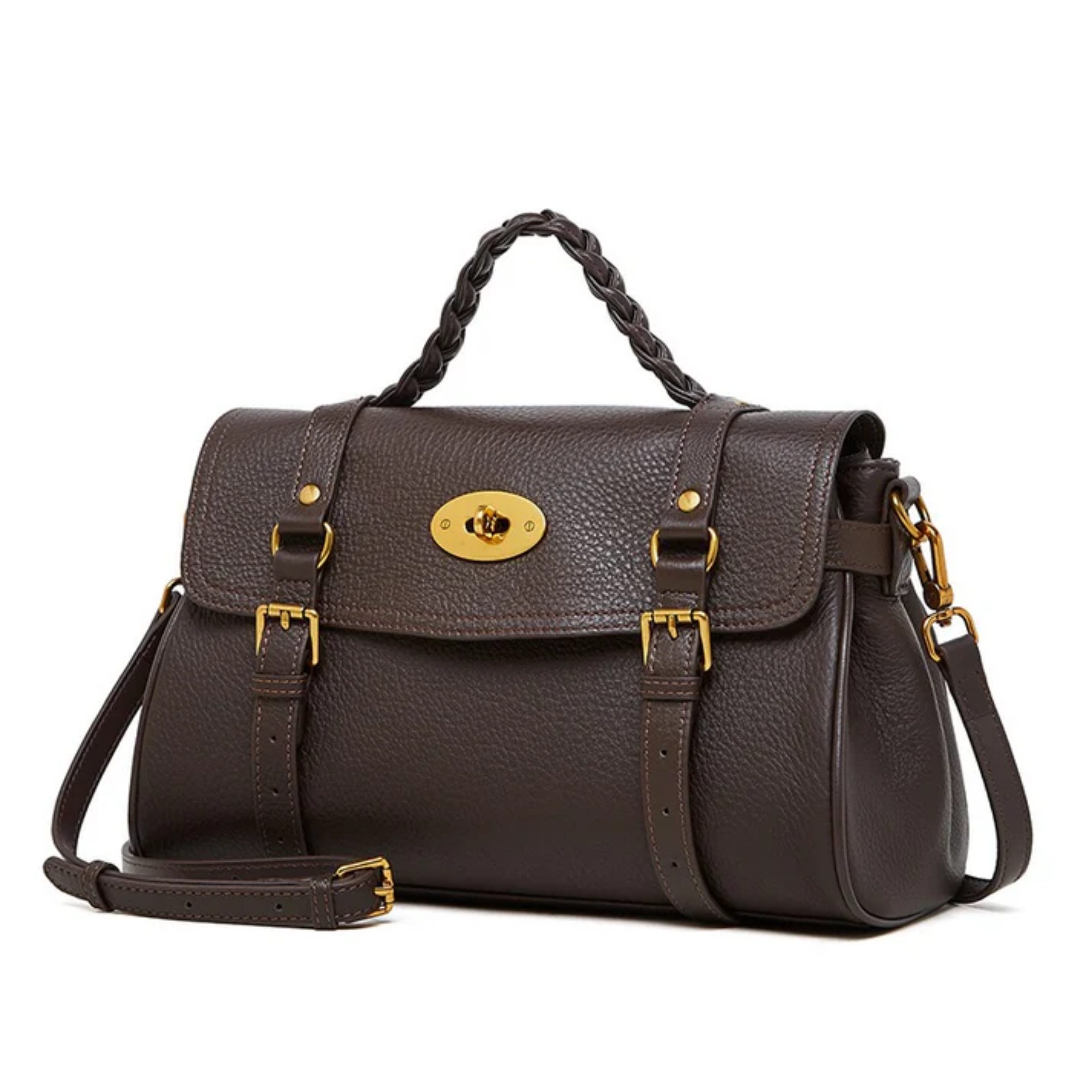 Brown Genuine Leather Braided Handle Satchel Bag Women UK – Everyday Use, Smart Casual