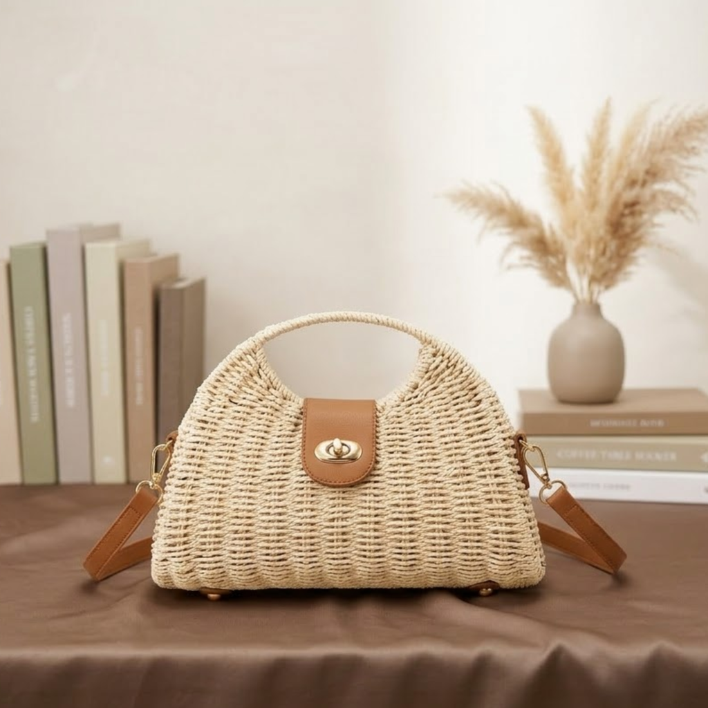 Natural Straw Woven Crossbody Shoulder Bag Women UK – Eco-Friendly Chic for Brunch, Holiday Outfit