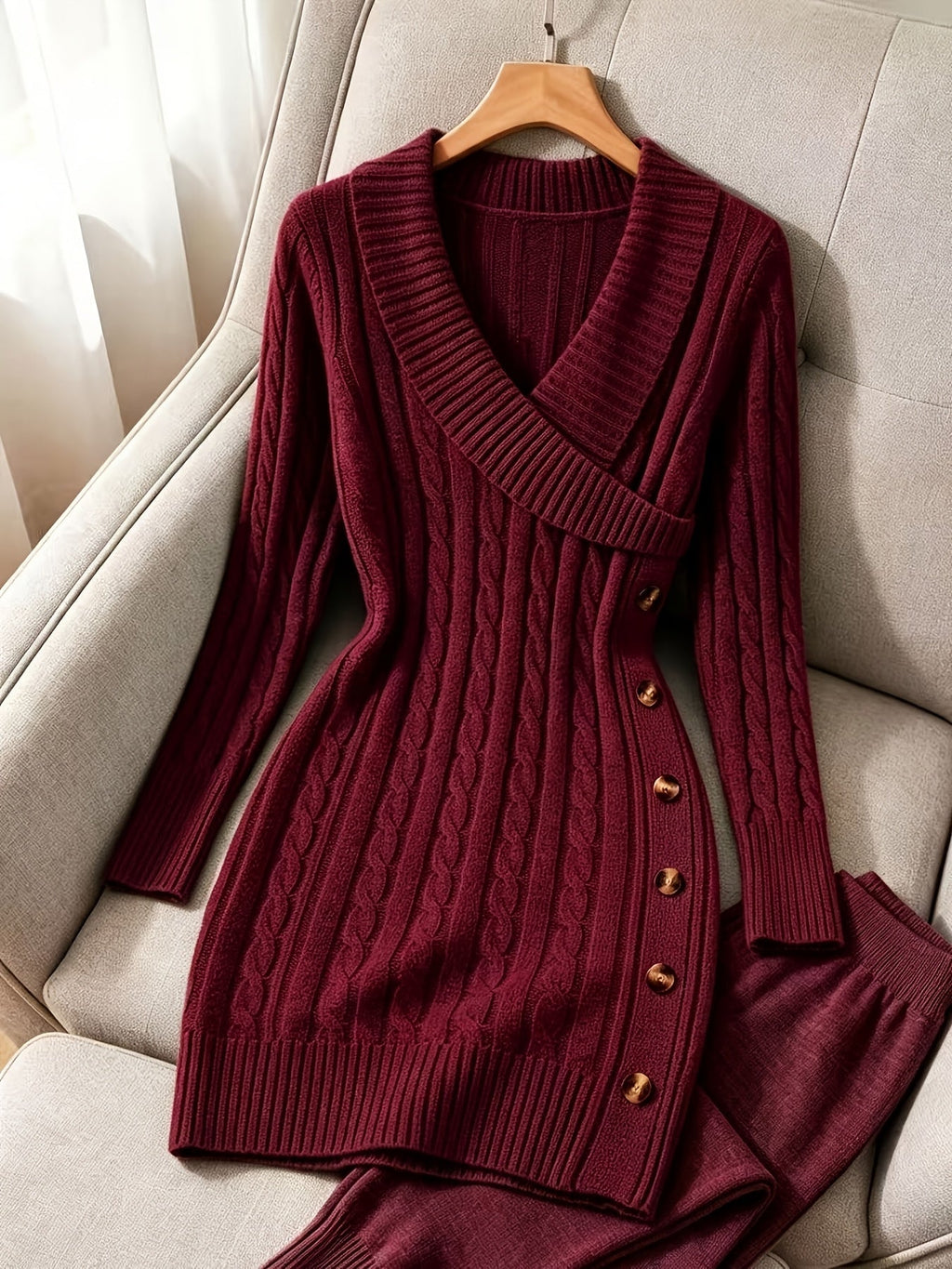 Cable-Knit V-Neck Dress for Halloween Parties and Celebrations