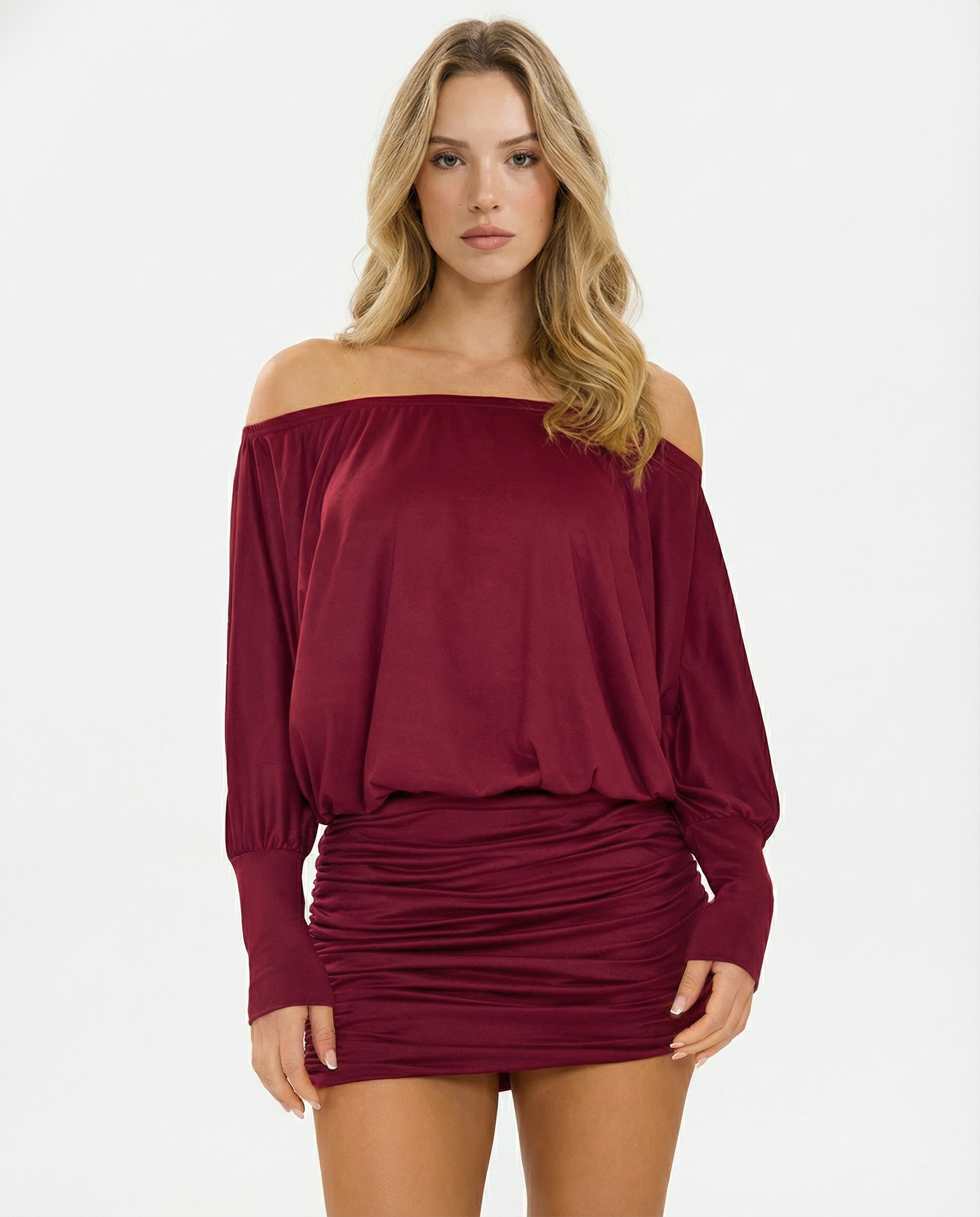 Soft Stretch Ruched Mini Dress Women UK – Draped Top Garden Party Cocktail