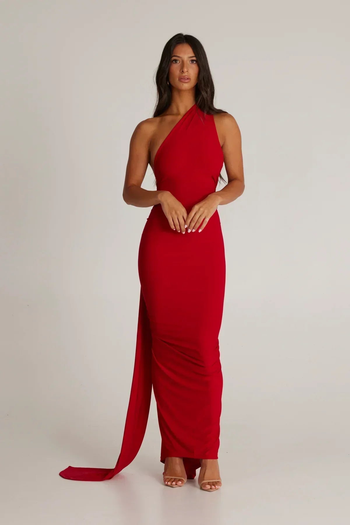 One-Shoulder Maxi Dress with Sash | Grecian Style Evening Wear Dress