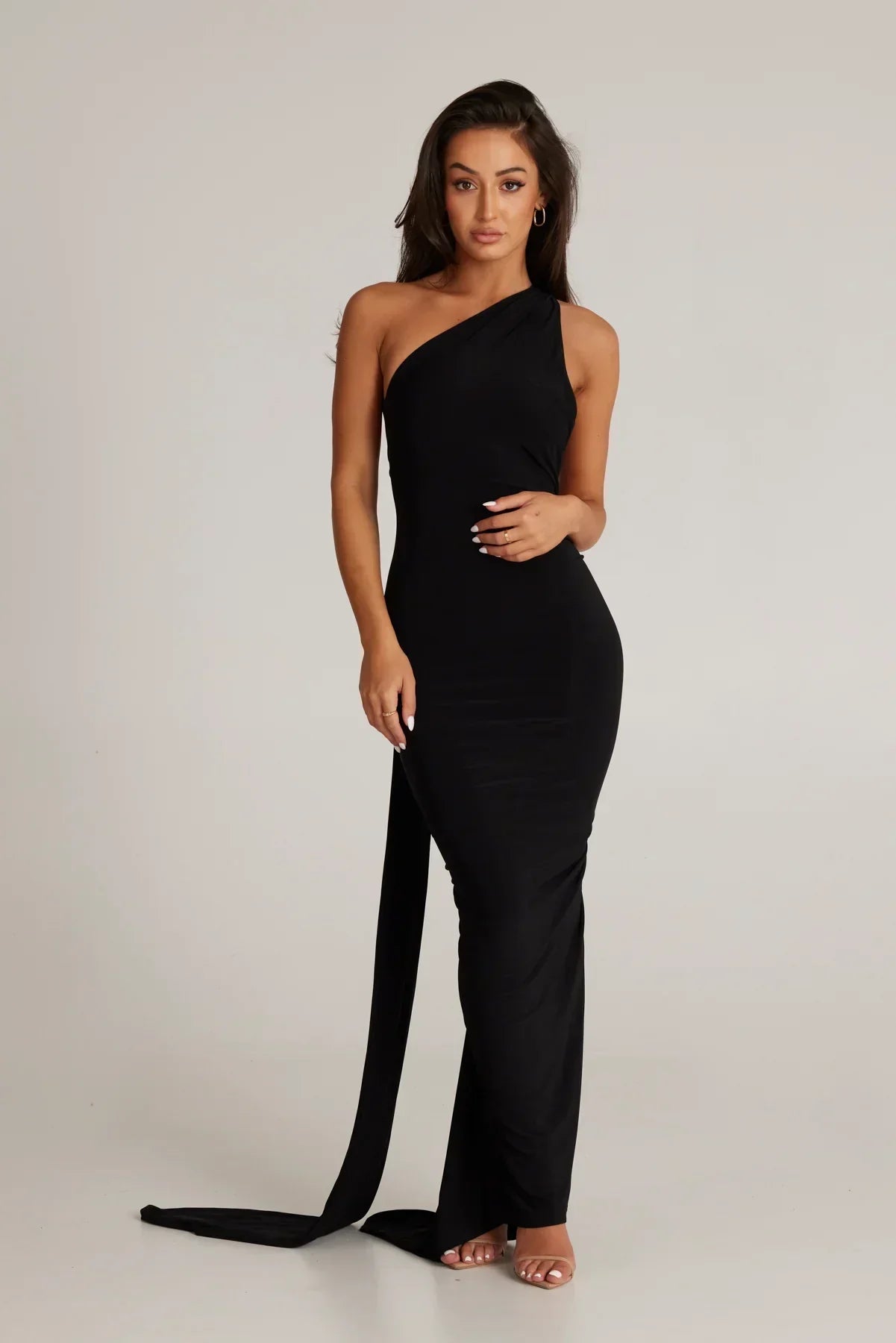 One-Shoulder Maxi Dress with Sash | Grecian Style Evening Wear Dress
