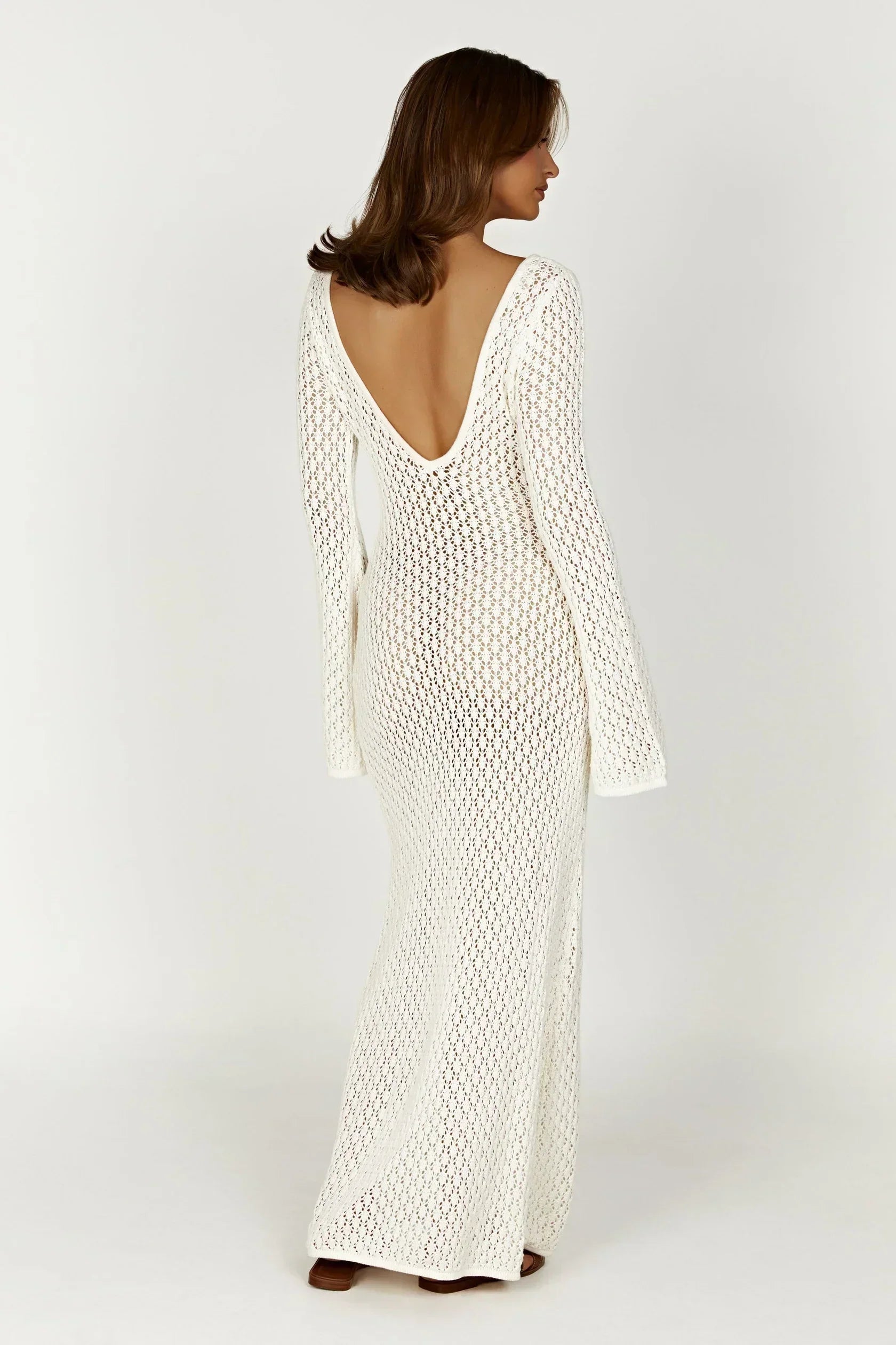 Flared Sleeve Open-Knit Maxi Dress | Lightweight Summer Casual Wear