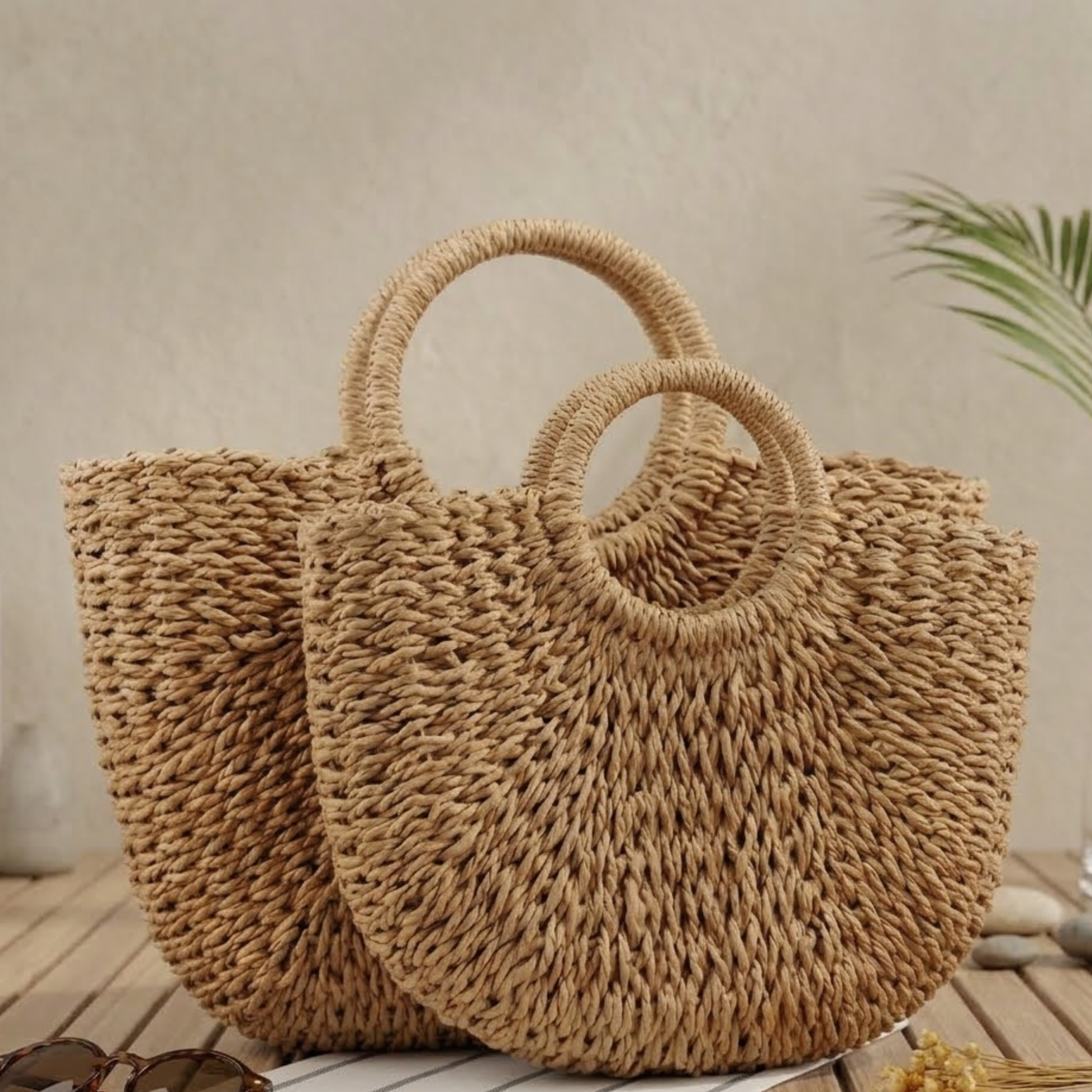 Handmade Moon-Shaped Straw Beach Tote Women UK – Eco-Friendly Summer Bag, Holiday Outfit Resort Wear