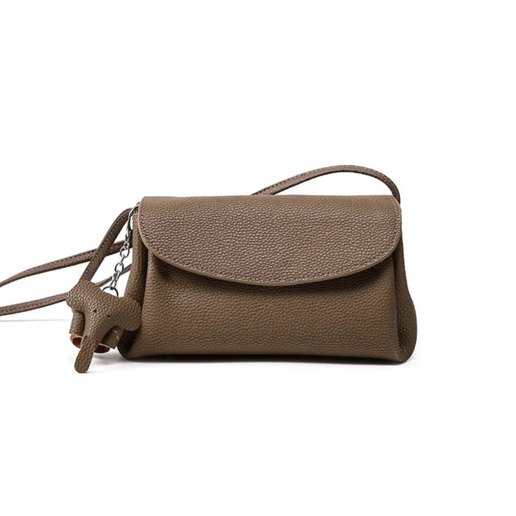 Brown Genuine Leather Crossbody Bag UK – Mini Elephant Pendant for Everyday Use, Smart Casual & Office Wear
