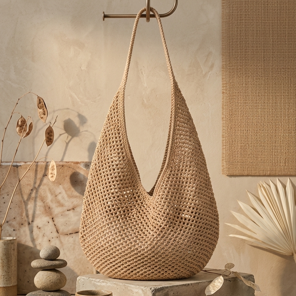 Hollow-Out Knitted Tote Bag UK – Sustainable Material Eco-Friendly Fashion Accessory, Smart Casual Office Wear