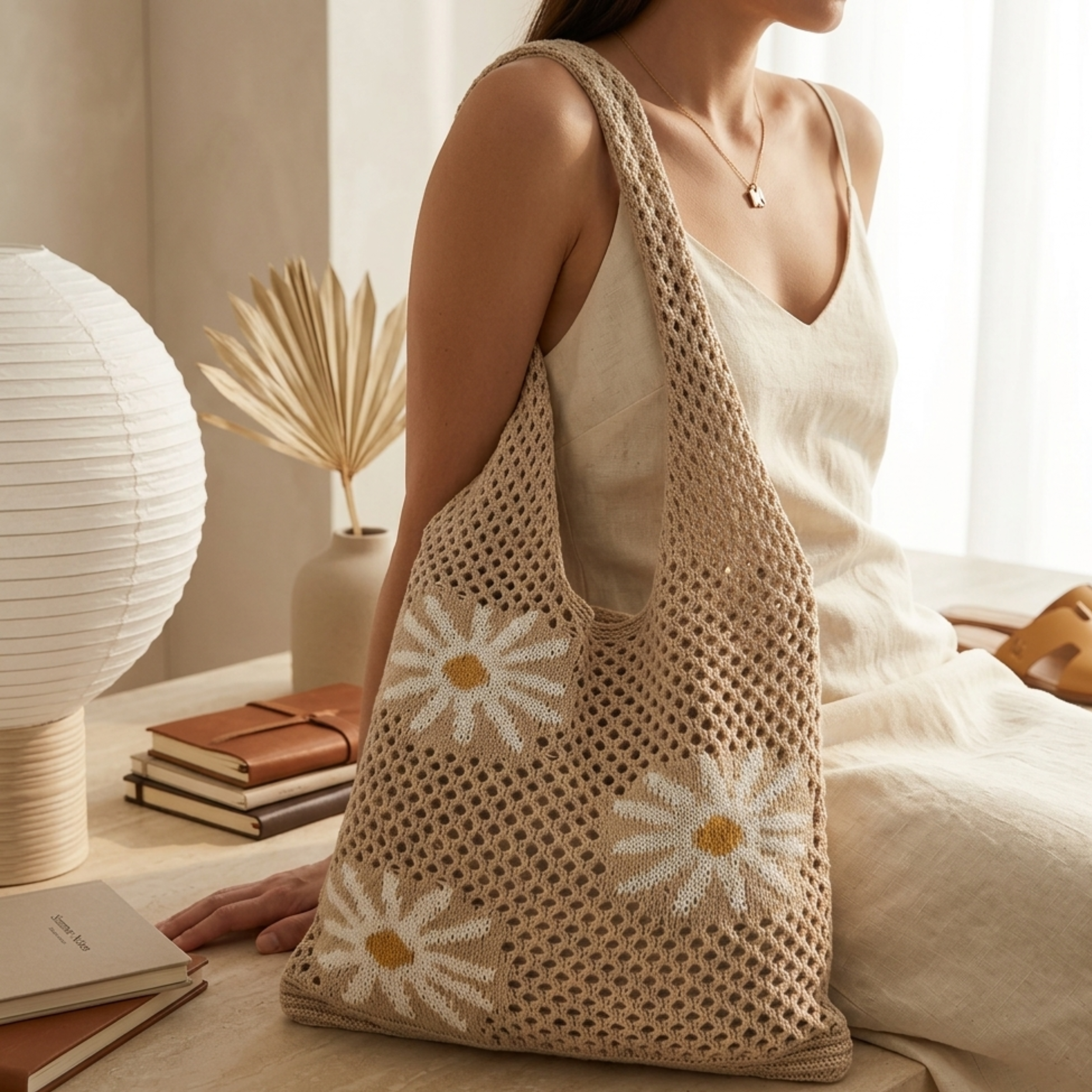 Mini Blossom Knitted Tote Bag UK – Sustainable Fashion Accessory, Smart Casual Office Wear