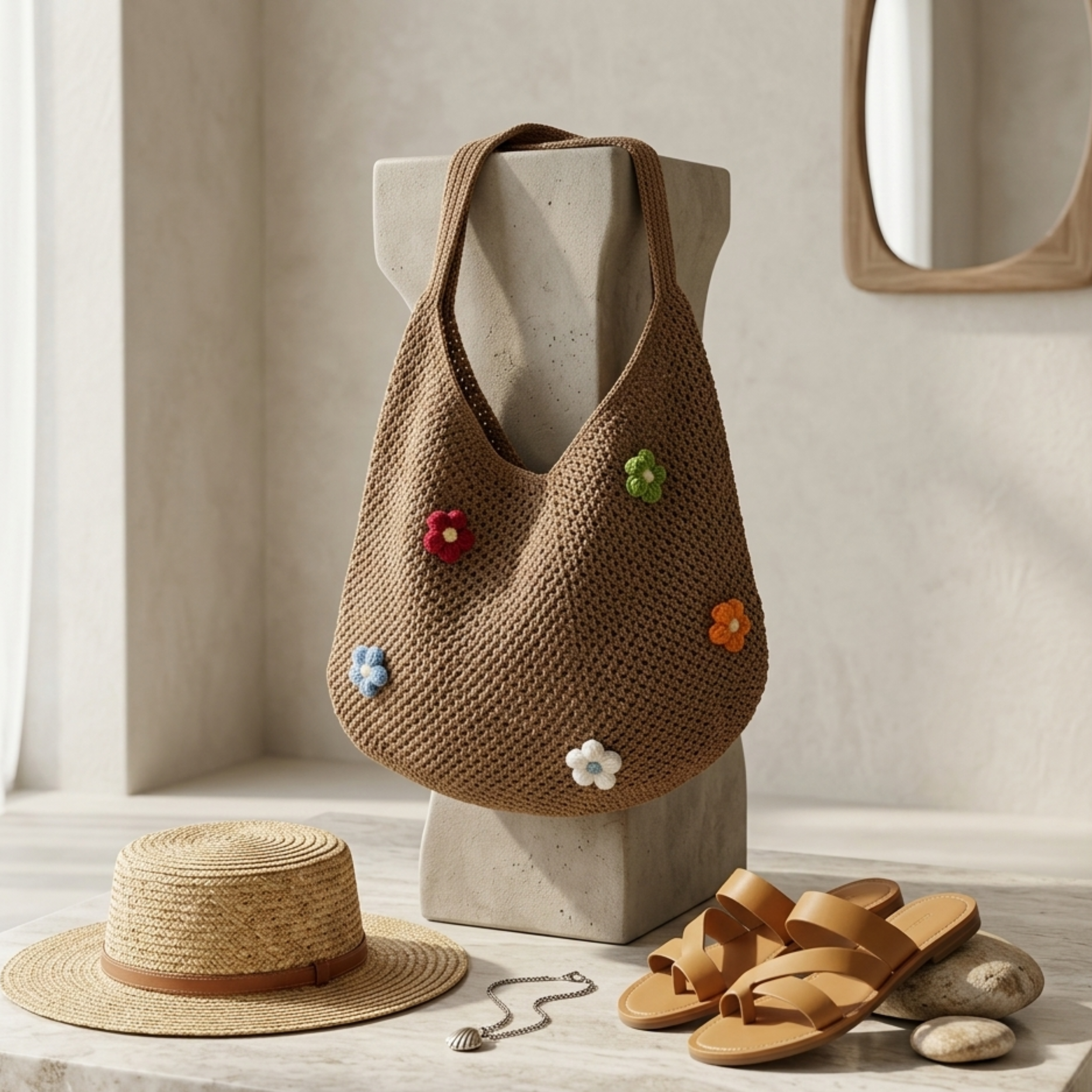 Mini Blossom Knitted Tote Bag UK – Sustainable Fashion Accessory, Smart Casual Office Wear