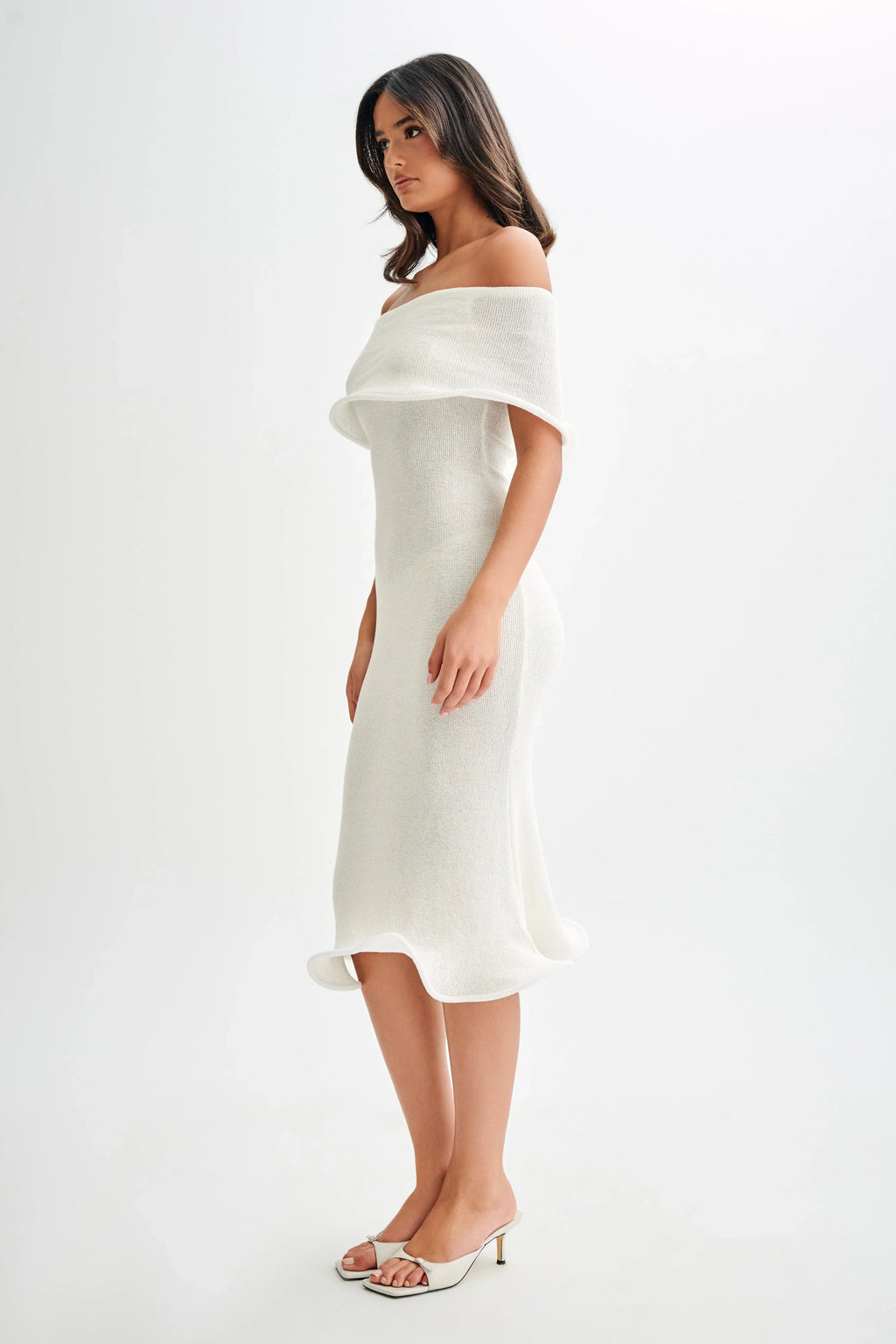Textured Knit Off-The-Shoulder Midi Dress Women UK – Wedding Guest Garden Party Evening Gown, Cocktail