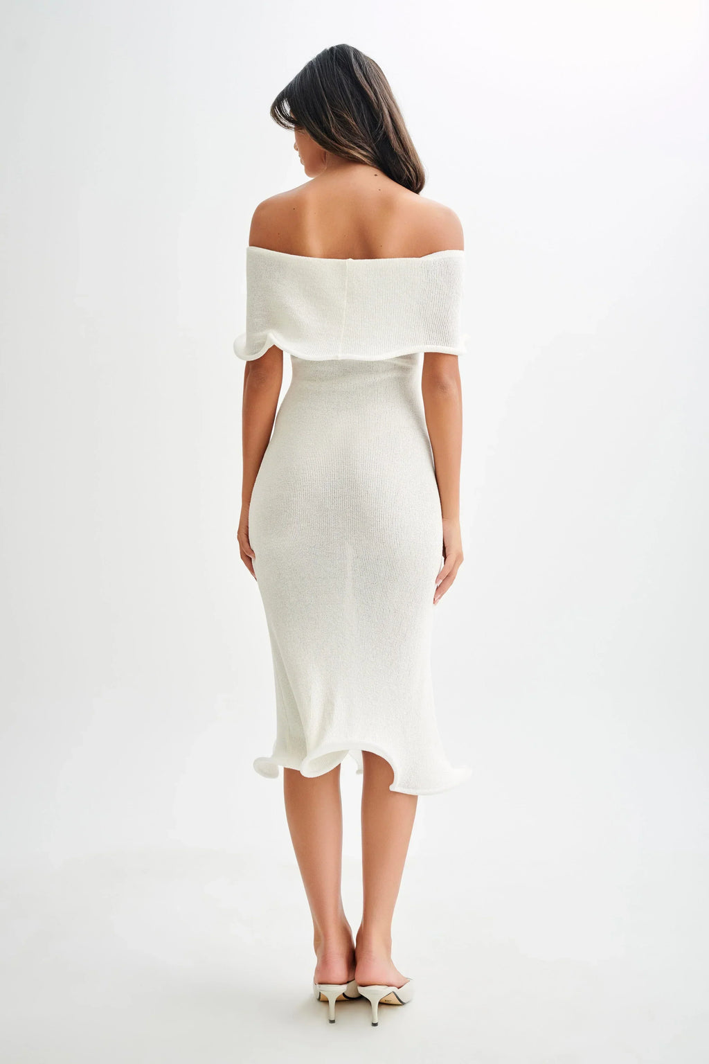 Textured Knit Off-The-Shoulder Midi Dress Women UK – Wedding Guest Garden Party Evening Gown, Cocktail