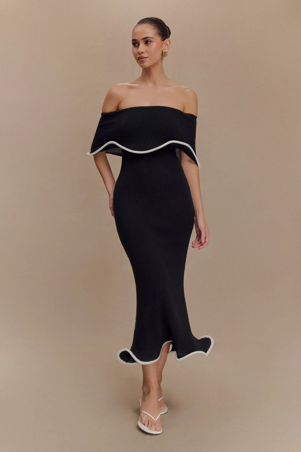 Textured Knit Off-The-Shoulder Midi Dress Women UK – Wedding Guest Garden Party Evening Gown, Cocktail