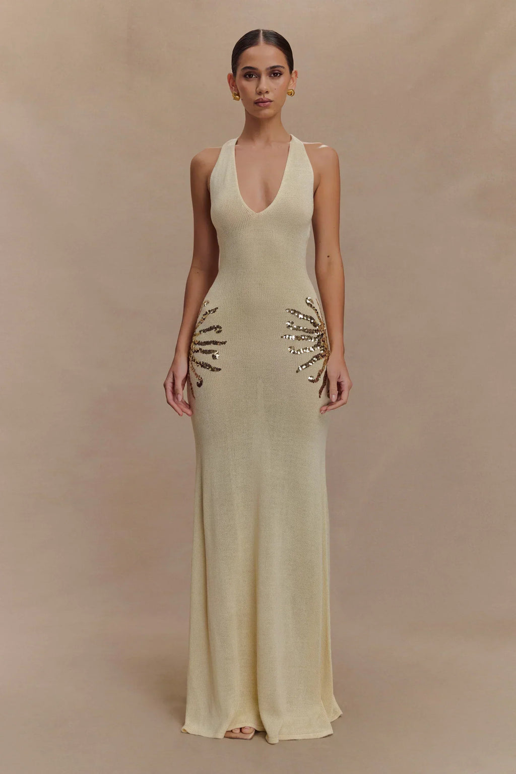 Sequin Plunging Open-Back Maxi Dress Women UK – Evening Gown, Cocktail Event