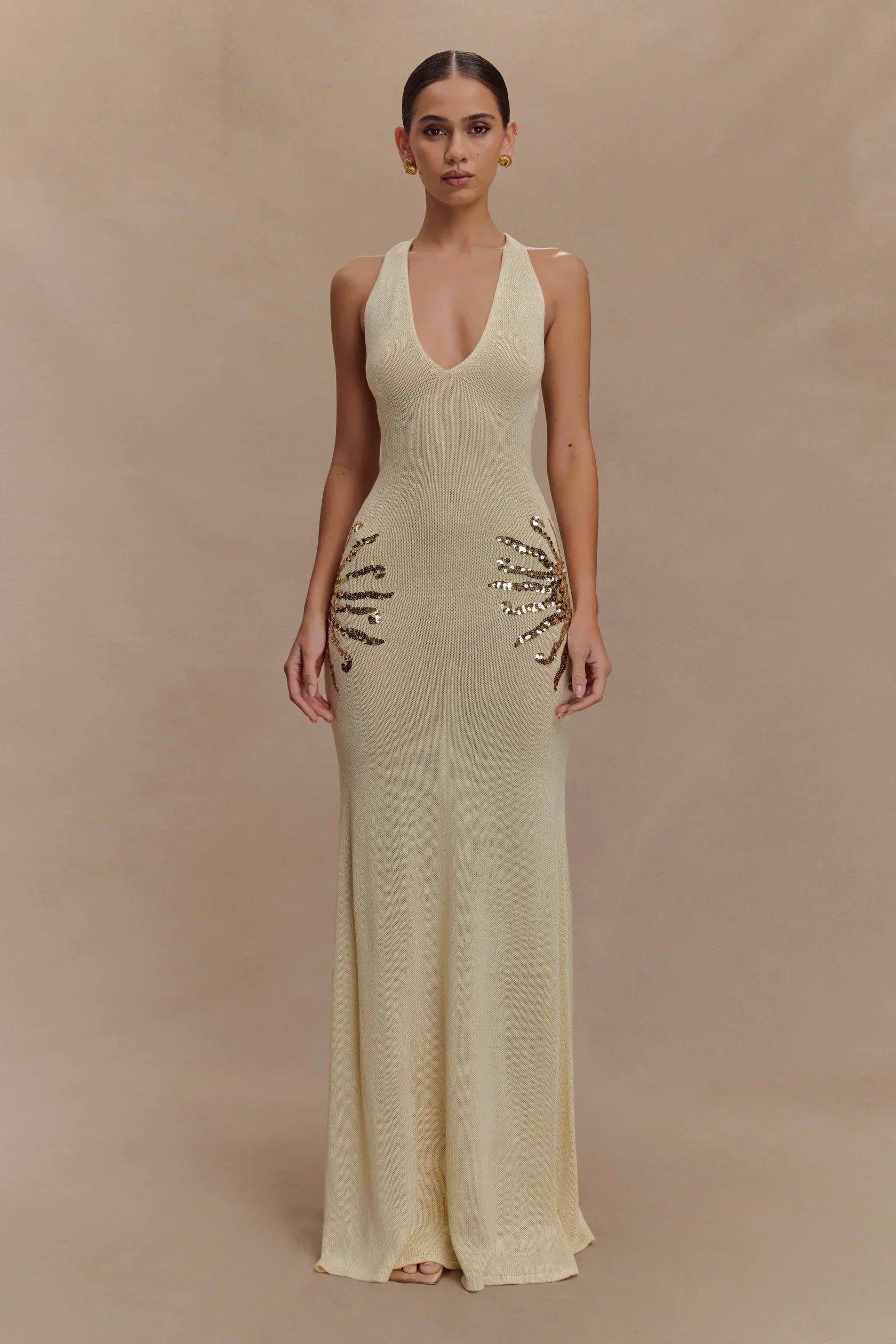 Sequin Plunging Open-Back Maxi Dress Women UK – Evening Gown, Cocktail Event