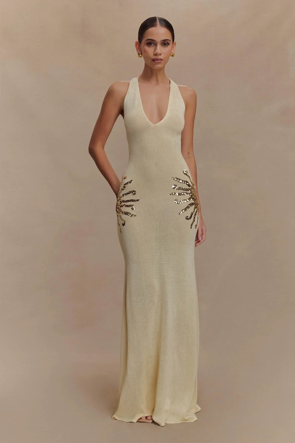 Sequin Plunging Open-Back Maxi Dress Women UK – Evening Gown, Cocktail Event