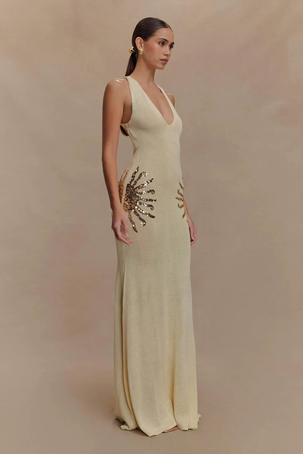 Sequin Plunging Open-Back Maxi Dress Women UK – Evening Gown, Cocktail Event