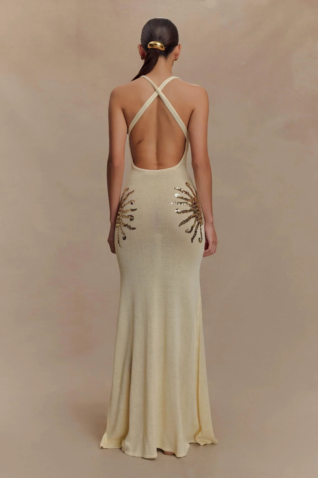Sequin Plunging Open-Back Maxi Dress Women UK – Evening Gown, Cocktail Event