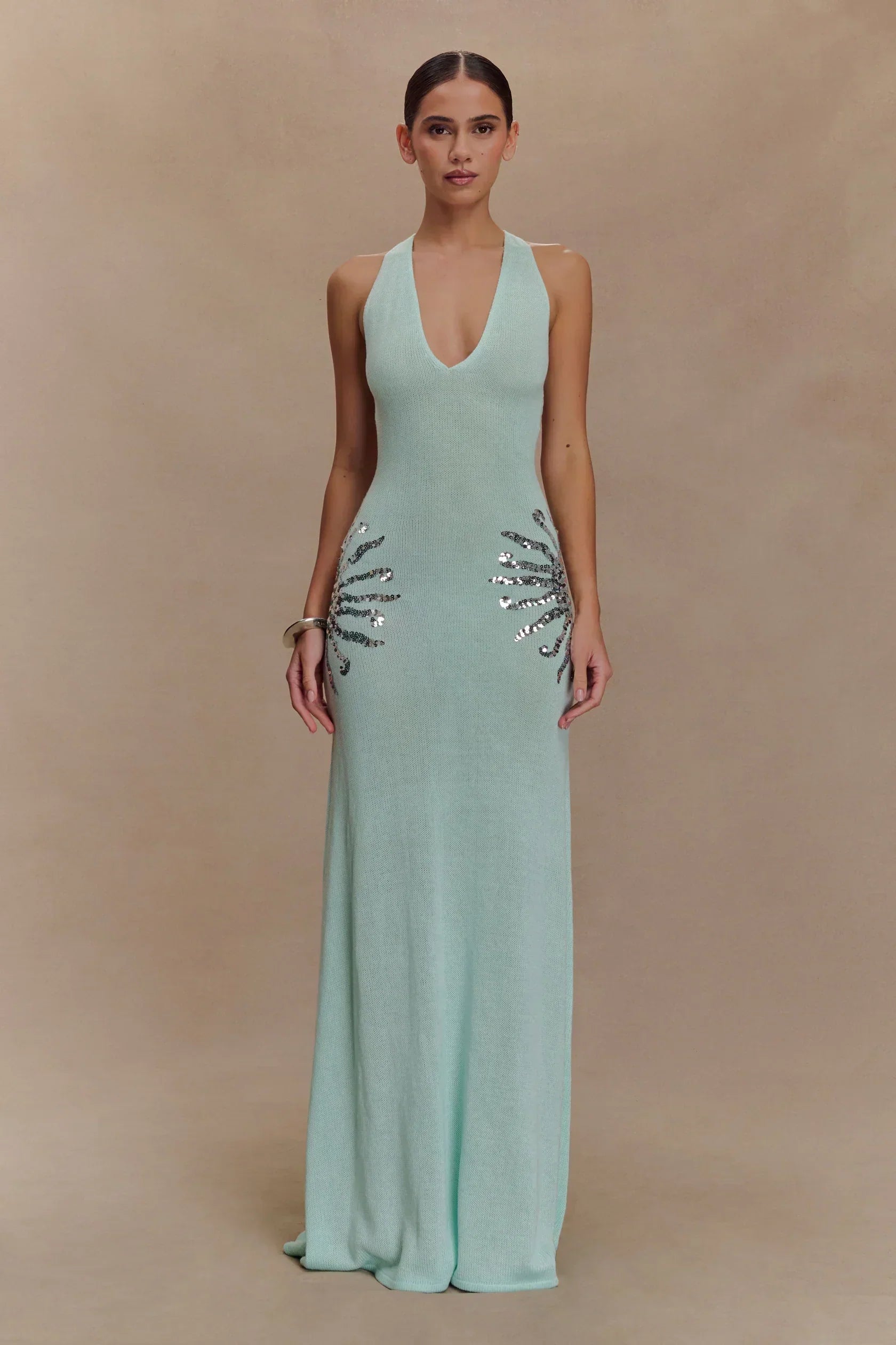 Sequin Plunging Open-Back Maxi Dress Women UK – Evening Gown, Cocktail Event