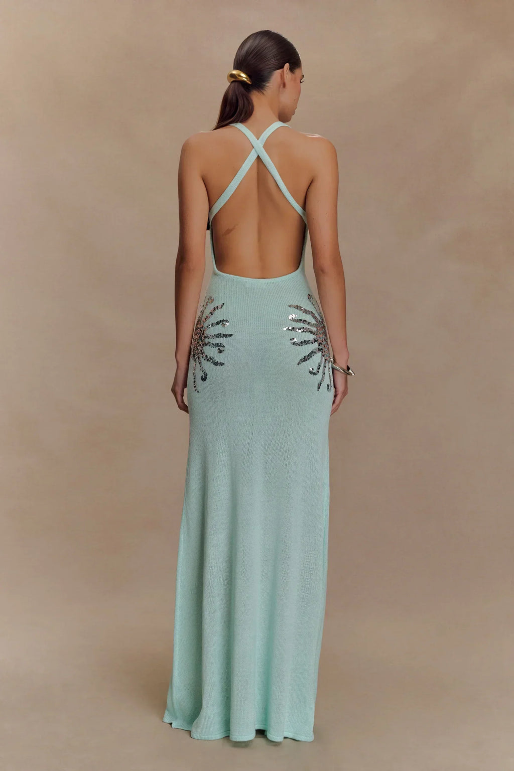 Sequin Plunging Open-Back Maxi Dress Women UK – Evening Gown, Cocktail Event