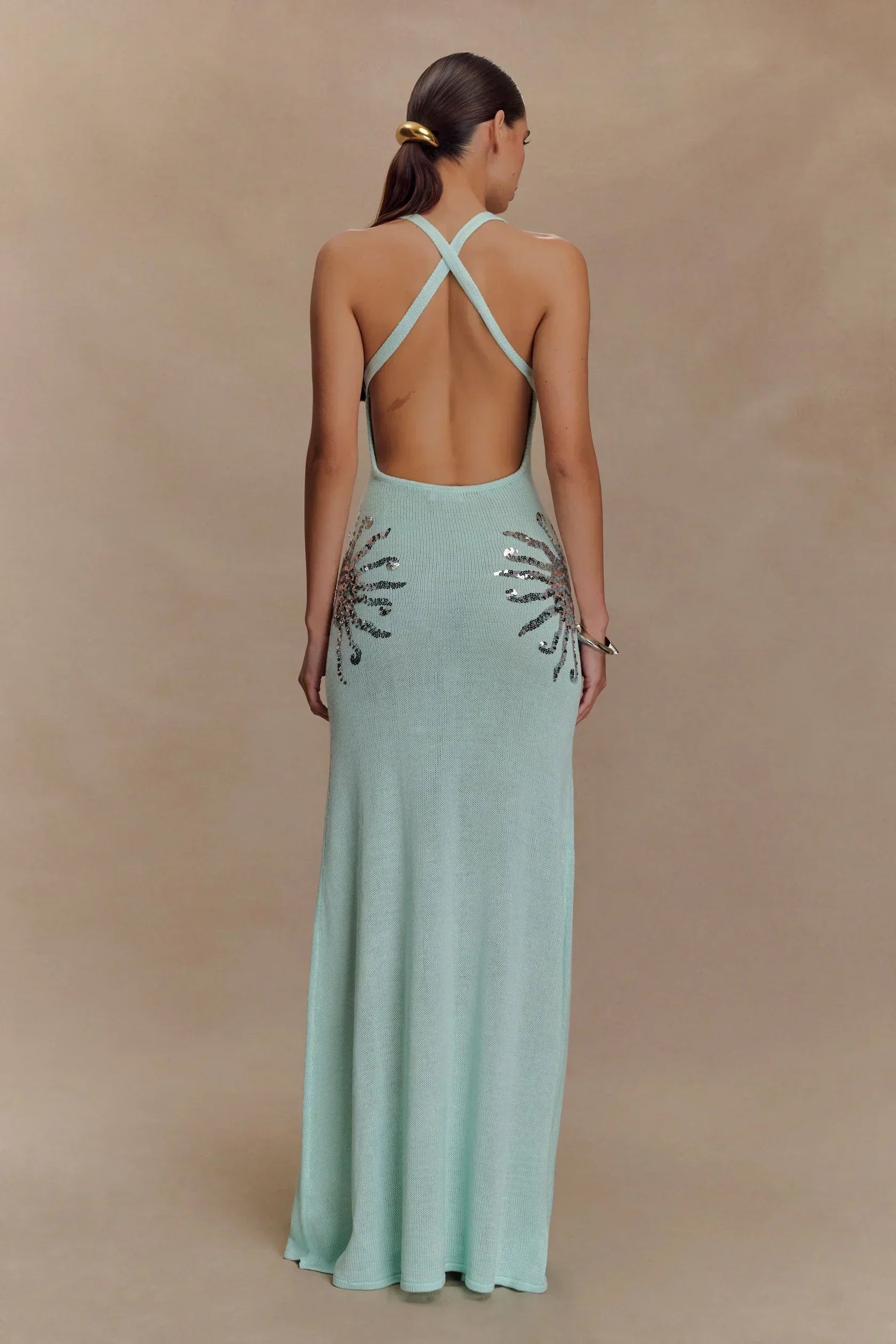 Sequin Plunging Open-Back Maxi Dress Women UK – Evening Gown, Cocktail Event