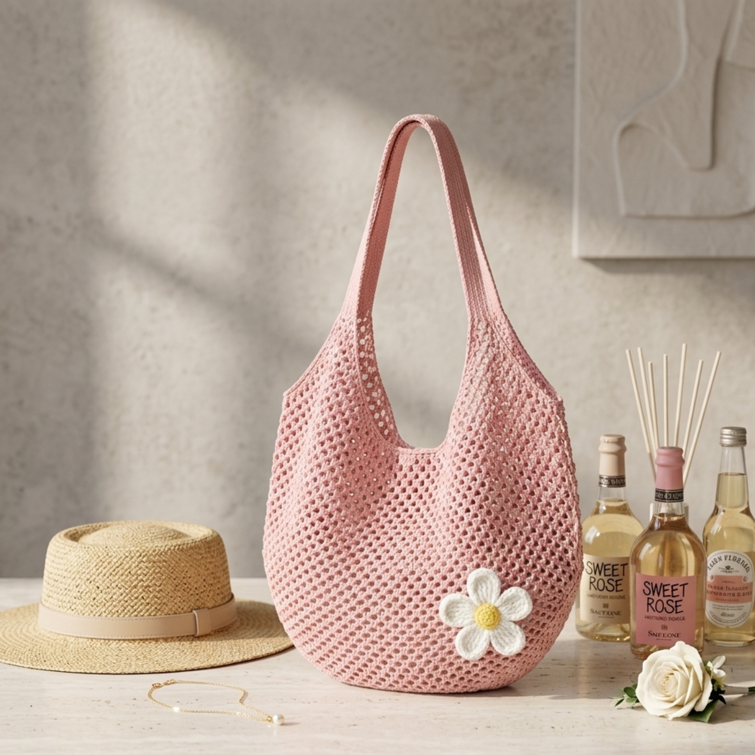 Hollow-Out Knitted Tote Bag UK – Sustainable Fashion Accessory, Smart Casual Office Wear Evening
