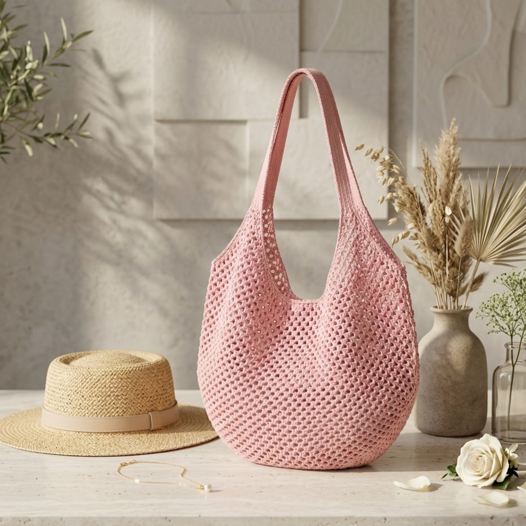 Hollow-Out Knitted Tote Bag UK – Sustainable Material Eco-Friendly Fashion Accessory, Smart Casual Office Wear