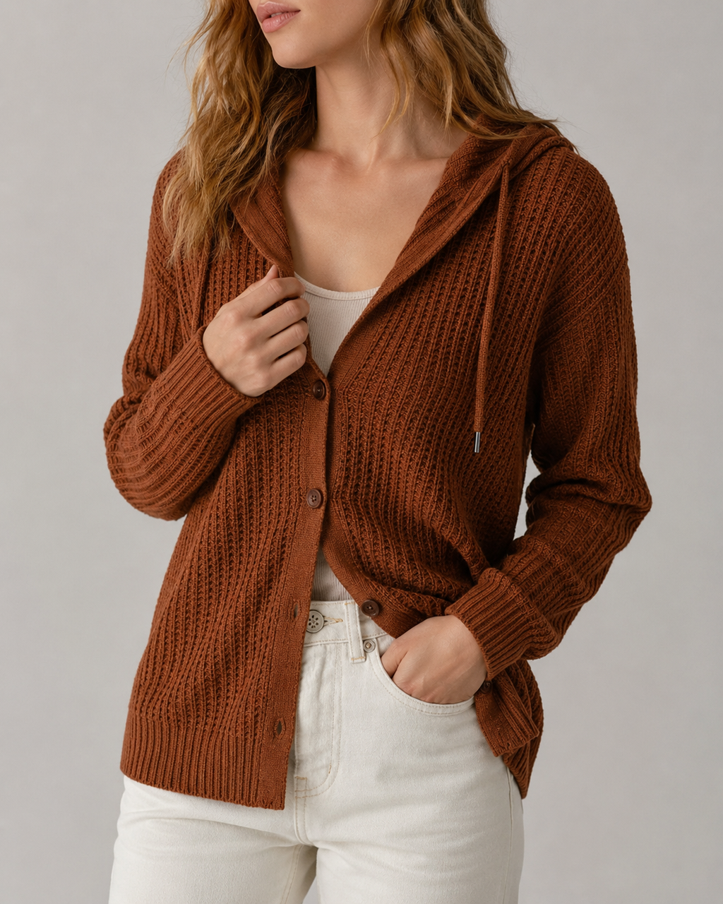 Chilly Days Ahead – Soft Textured Hooded Cardigan