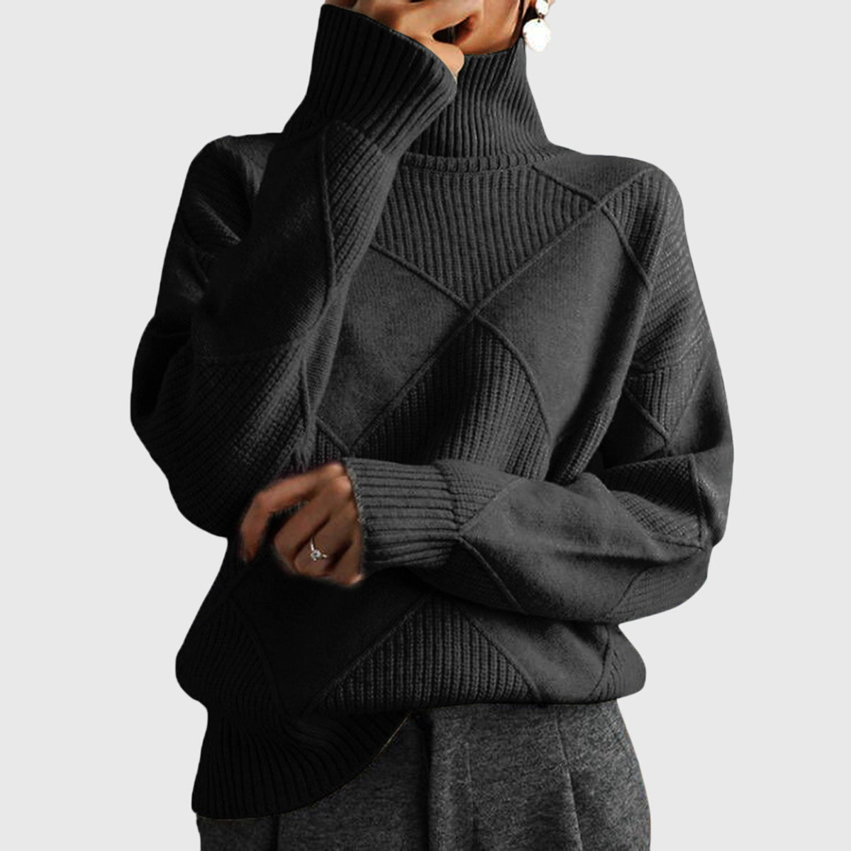 Roll Neck Jumper in Soft Knit Fabric for Casual Wear