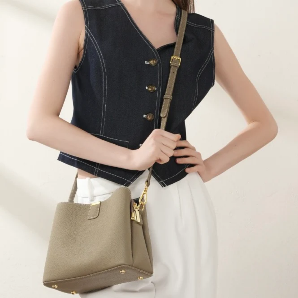Genuine Leather Bucket Handbag Women UK – Stylish Tote for Workwear, Smart Casual